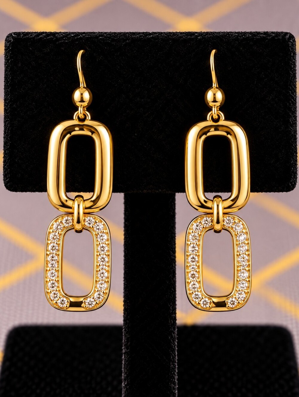 22kgp Dubai Jewelry Gold Linked Drop Earrings - Brand Unspecified